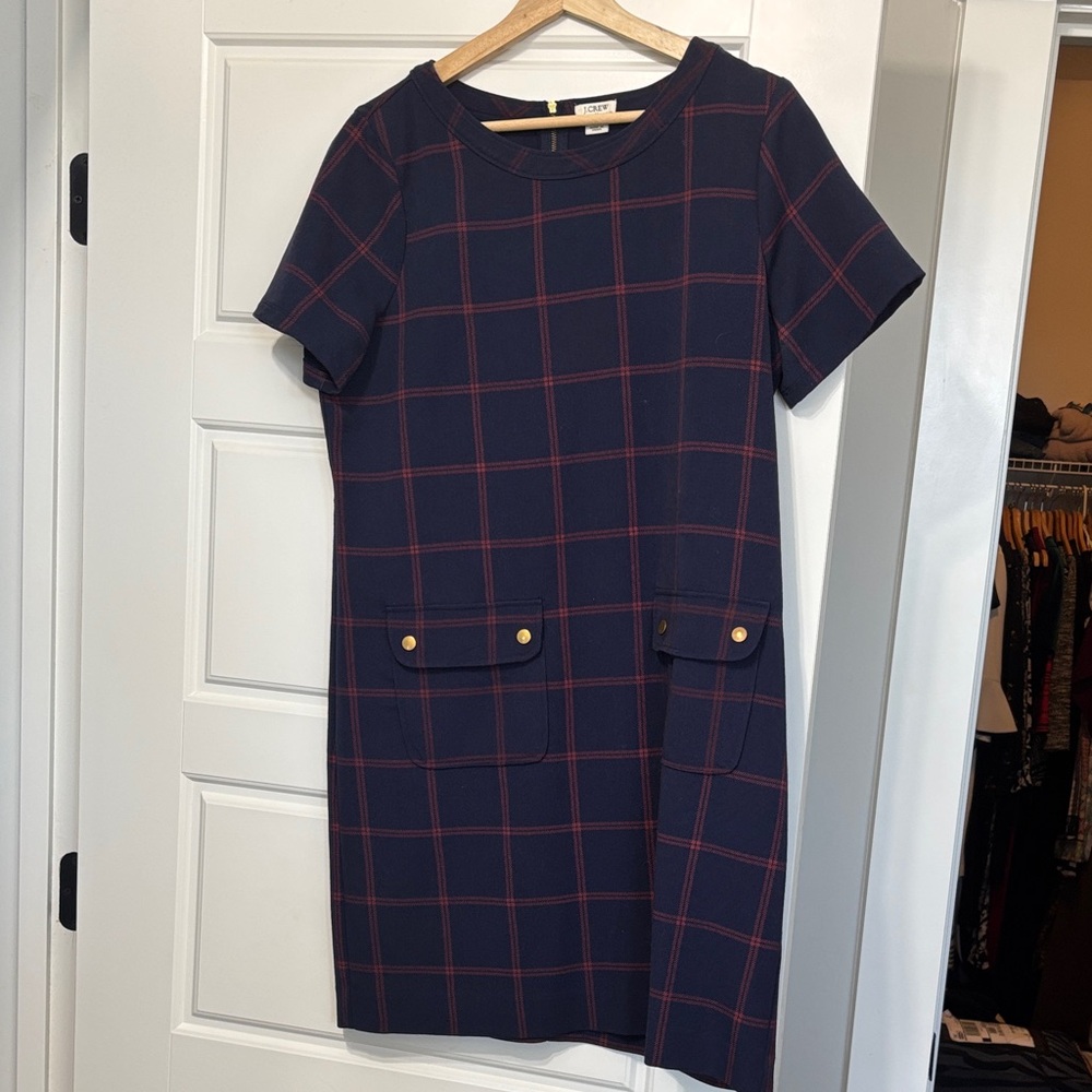 J. Crew Navy and Red Checkered Mini Dress